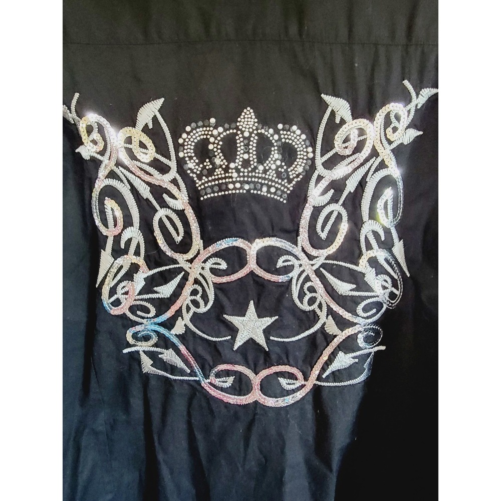 BBC Collection Mens XXXL Black Embroidered Crown Button Down Shirt Long Sleeve - Picture 11 of 14
